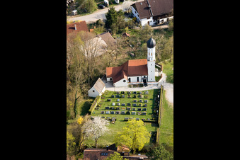 Oblique view of Catholic branch church of St. Pankratius in the district Mitterfischen in Pähl in the state Bavaria, Germany