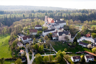 Benedictine monastery Andechs,, church and medieval pilgrimage site in an elevated position, with brewery and beer garden in the district Erling in Andechs in the state Bavaria, Germany
