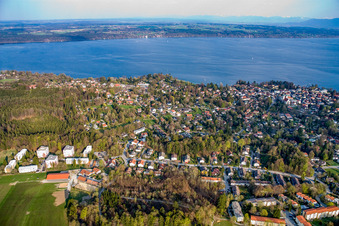 Aerial view of City on Lake Starnberg from the west in Tutzing in the state Bavaria, Germany