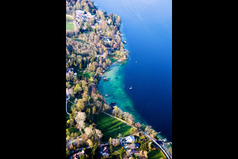 Aerial photograpy of Riparian areas on the lake area of Starnberger See in Tutzing in the state Bavaria