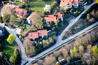 Aerial view of Bockmayrstr in the district Garatshausen in Tutzing in the state Bavaria, Germany