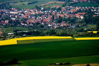 Village - view on the edge of agricultural fields and farmland in Ebertsheim in the state Rhineland-Palatinate