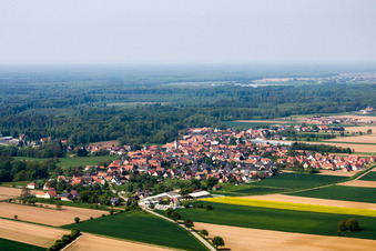 Bird's eye view of Niederrœdern in the state Bas-Rhin, France
