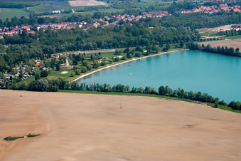 Sandy beach areas on the Aquapark Alsace in Lauterbourg in Grand Est, France
