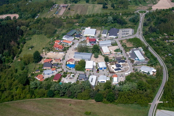 Mittelwegring commercial area in Jockgrim in the state Rhineland-Palatinate, Germany from above