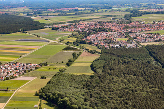 Aerial view of View of the town from the west in Rheinzabern in the state Rhineland-Palatinate, Germany