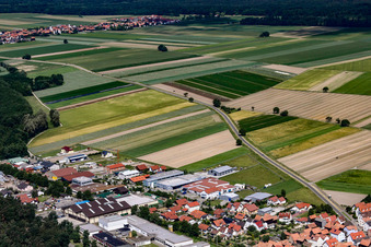 Aerial view of Im Gereut industrial estate from the east in Hatzenbühl in the state Rhineland-Palatinate, Germany