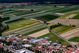 Aerial photograpy of Im Gereut industrial estate from the east in Hatzenbühl in the state Rhineland-Palatinate, Germany