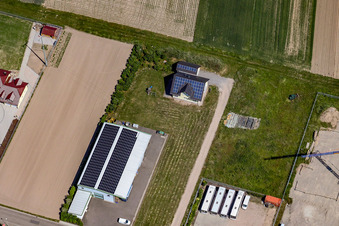 Geräutäcker industrial estate from the east in Hatzenbühl in the state Rhineland-Palatinate, Germany from above