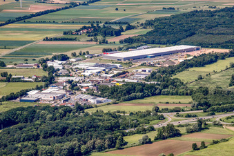 Aerial view of New logistics center at Horstring in the district Minderslachen in Kandel in the state Rhineland-Palatinate, Germany