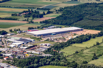 Aerial photograpy of New logistics center at Horstring in the district Minderslachen in Kandel in the state Rhineland-Palatinate, Germany