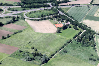 Aerial view of Sports field in Erlenbach bei Kandel in the state Rhineland-Palatinate, Germany