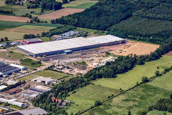Oblique view of New logistics center at Horstring in the district Minderslachen in Kandel in the state Rhineland-Palatinate, Germany