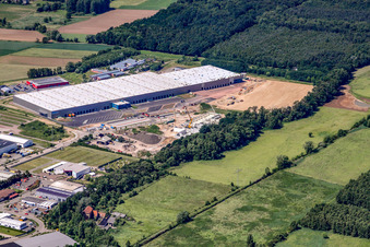 New logistics center at Horstring in the district Minderslachen in Kandel in the state Rhineland-Palatinate, Germany from above