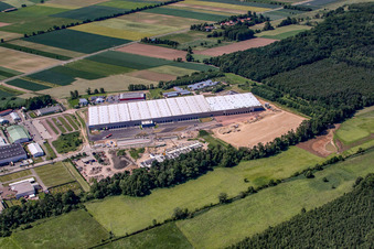 New logistics center at Horstring in the district Minderslachen in Kandel in the state Rhineland-Palatinate, Germany seen from above