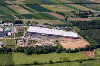 New logistics center at Horstring in the district Minderslachen in Kandel in the state Rhineland-Palatinate, Germany from the plane