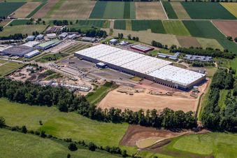 New logistics center at Horstring in the district Minderslachen in Kandel in the state Rhineland-Palatinate, Germany viewn from the air