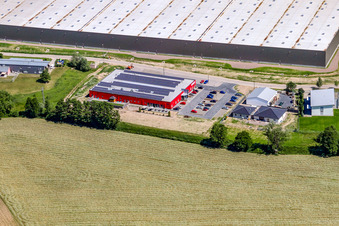 Oblique view of Bienwald Fitness World in the district Minderslachen in Kandel in the state Rhineland-Palatinate, Germany