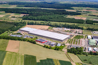 Aerial view of Zufall Logistics Center in the district Minderslachen in Kandel in the state Rhineland-Palatinate, Germany