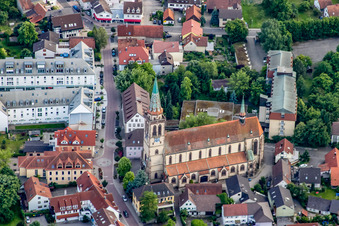 Aerial view of Municipal administration, St. Vinzenz, Hauptstr in Sinzheim in the state Baden-Wuerttemberg, Germany