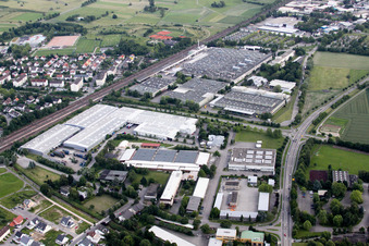 Aerial view of Industrial and commercial area West in Buehl in the state Baden-Wurttemberg