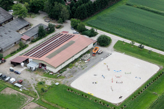 Aerial view of Pancake House in the district Holzhausen in Rheinau in the state Baden-Wuerttemberg, Germany