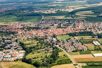 From the south in the district Liedolsheim in Dettenheim in the state Baden-Wuerttemberg, Germany