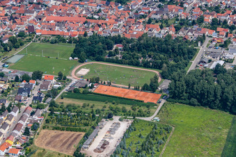 Sports fields in the district Liedolsheim in Dettenheim in the state Baden-Wuerttemberg, Germany