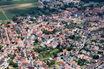 Overview of the town including St. Leo the Great Church in the district Sankt Leon in St. Leon-Rot in the state Baden-Wuerttemberg, Germany