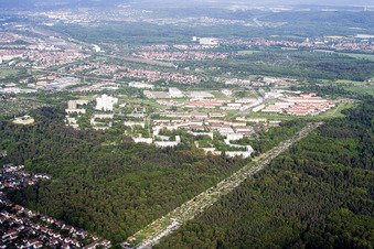 From the southwest in the district Oberreut in Karlsruhe in the state Baden-Wuerttemberg, Germany