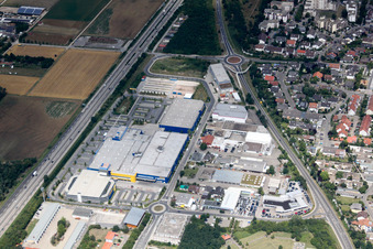 Commercial area with IKEA in Walldorf in the state Baden-Wuerttemberg, Germany