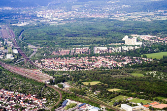 Aerial view of Dammerstock in the district Weiherfeld-Dammerstock in Karlsruhe in the state Baden-Wuerttemberg, Germany