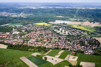 From the west in the district Rüppurr in Karlsruhe in the state Baden-Wuerttemberg, Germany