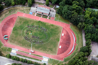 Students of the IGS represent "School without Racism" in the stadium in Kandel in the state Rhineland-Palatinate, Germany