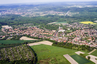 Aerial view of From the west in the district Rüppurr in Karlsruhe in the state Baden-Wuerttemberg, Germany