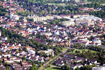 S-Bahn tracks with stop Ettlingen West in Ettlingen in the state Baden-Wuerttemberg, Germany