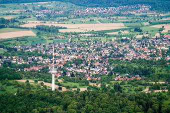 Aerial view of Town View of the streets and houses of the residential areas in the district Gruenwettersbach in Karlsruhe in the state Baden-Wurttemberg