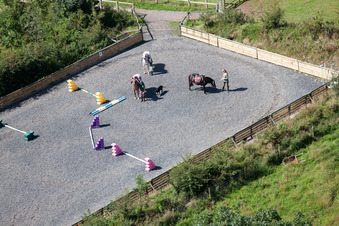 Equestrian training ground and tournament training gallery in Littlehempston in England, United Kingdom