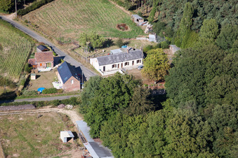 Aerial view of La Croix Mignon in Montaillé in the state Sarthe, France