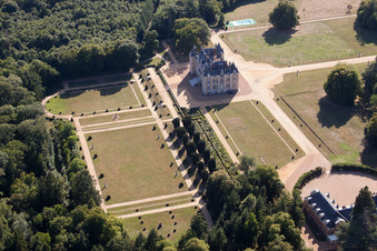 The Domaine de la Pierre in Coudrecieux in the state Sarthe, France viewn from the air