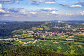 Town from the west in the district Ellmendingen in Keltern in the state Baden-Wuerttemberg, Germany