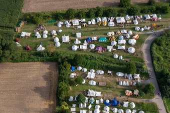 Aerial view of Medieval festival in Jockgrim in the state Rhineland-Palatinate, Germany