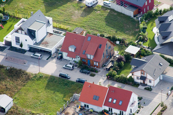 Aerial view of Albert Schweitzer Street in Rheinzabern in the state Rhineland-Palatinate, Germany