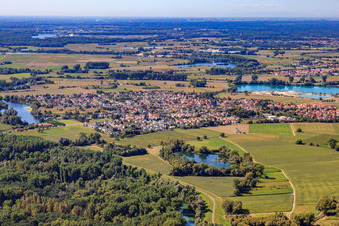 Aerial view of View of the town from the northeast in Leimersheim in the state Rhineland-Palatinate, Germany