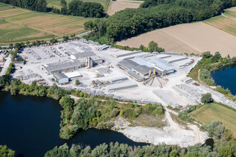 Aerial view of Mixed concrete and building materials factory of Finger Beton Kuhardt GmbH & Co. KG in Kuhardt in the state Rhineland-Palatinate, Germany