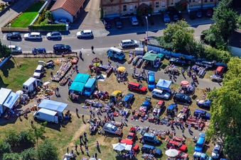 Aerial view of Flea market in Rheinzabern in the state Rhineland-Palatinate, Germany