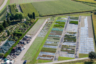 Garden Times Black in the district Bodersweier in Kehl in the state Baden-Wuerttemberg, Germany seen from above