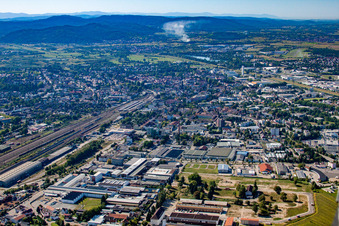 Aerial view of Freight station in the district Bohlsbach in Offenburg in the state Baden-Wuerttemberg, Germany