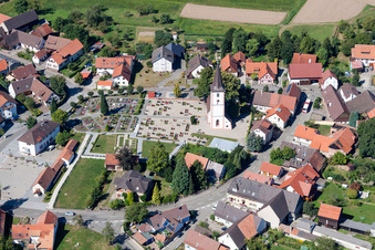 Aerial view of Church building in the village of in the district Sand in Willstaett in the state Baden-Wurttemberg, Germany