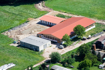 Aerial view of Horse farm in the district Minderslachen in Kandel in the state Rhineland-Palatinate, Germany